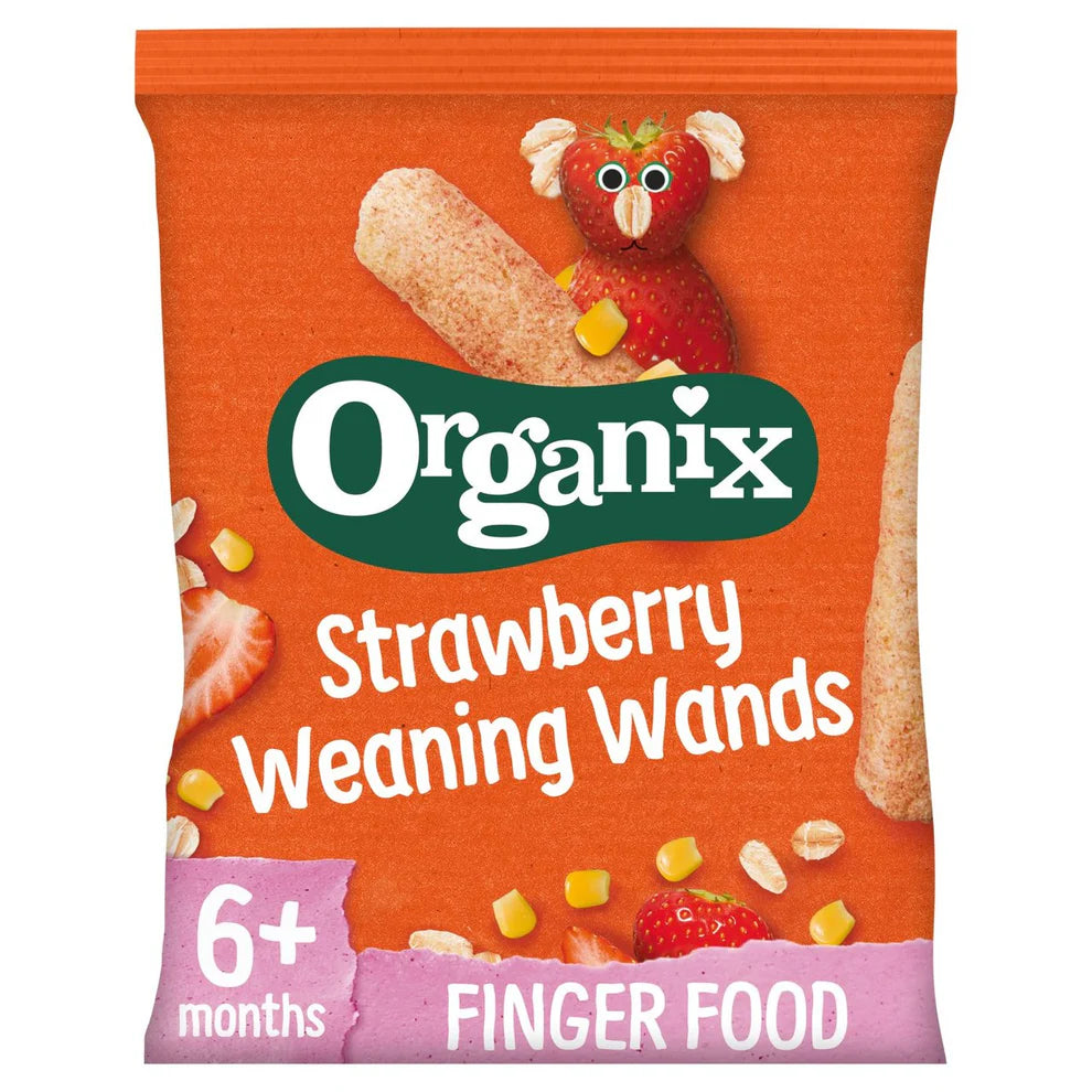 Organix Strawberry Weaning Wands Organic Baby Puffs 25g 6 months+