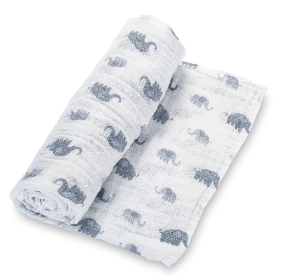 Elephantastic Swaddle 47" x 47" 100% Cotton Muslin Blanket