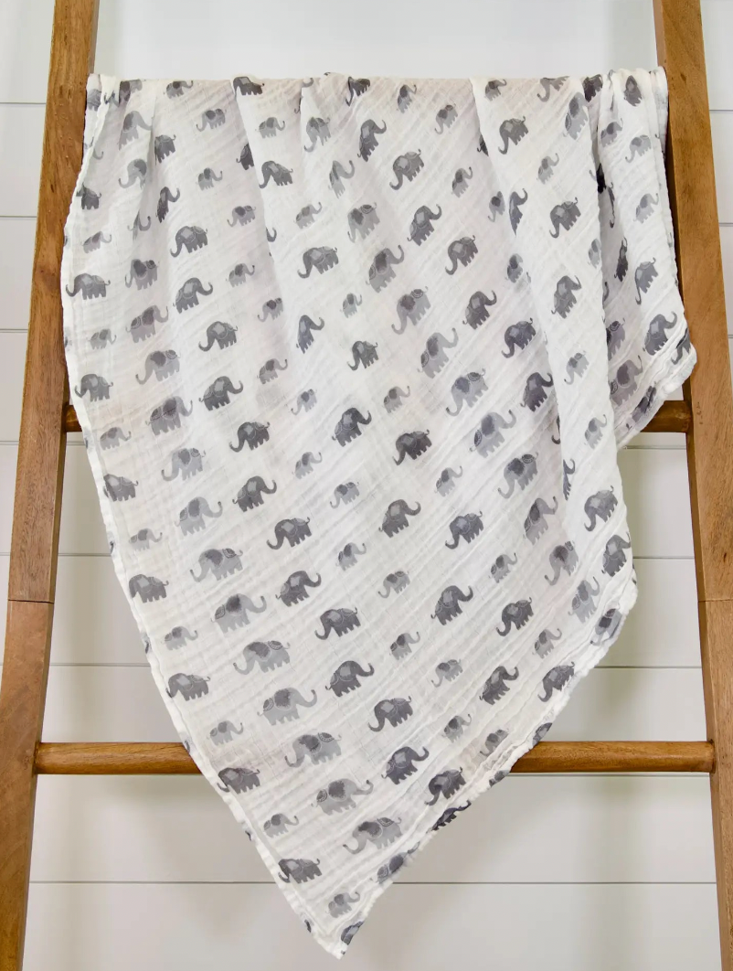 Elephantastic Swaddle 47" x 47" 100% Cotton Muslin Blanket