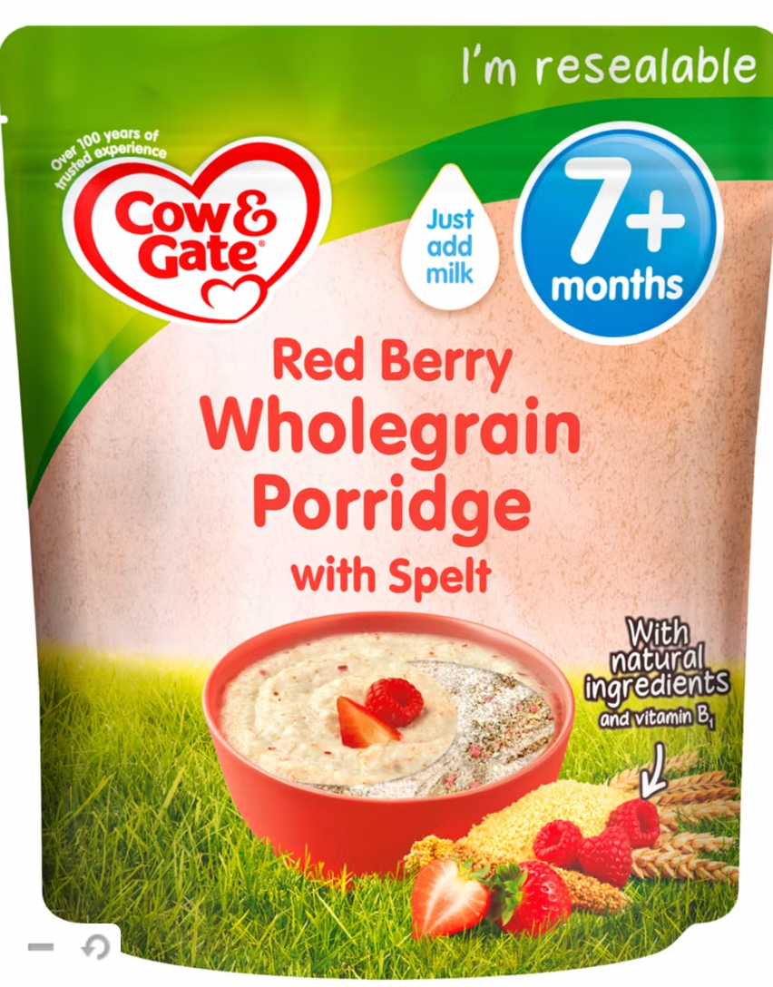 Cow & Gate Red Berry Wholegrain Porridge Baby Cereal 7+ Months 200g